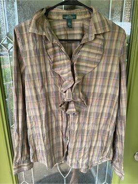 Lauren Ralph Lauren Large Cotton Women’s Ruffle Long Sleeve Blouse Preppy